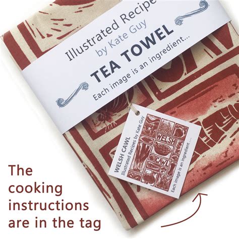 Welsh Cawl Illustrated Recipe Tea Towel Organic Cotton Tea Towels