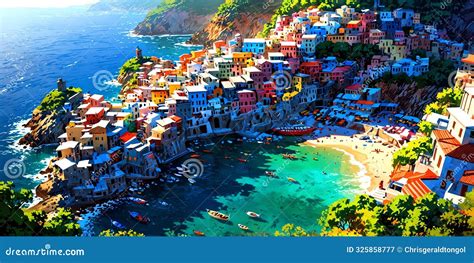 Cinque Terre Italy Anime Style Stunning Aesthetic And Ai Generated