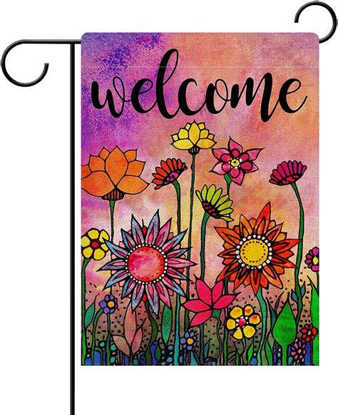 Hguan Welcome Spring Summer Watercolor House Flag Double Sided Flowers