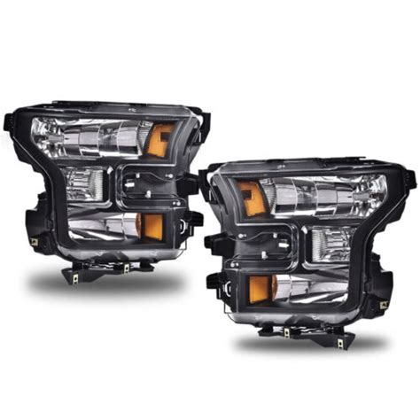 Fit For 2015 2017 Ford F150 Black Housing Amber Headlights Headlamps Pair Ebay