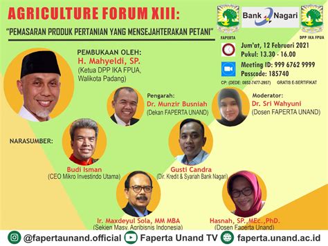 Pamflet Peserta Webinar Agriculture Forum Seri Xiii Fakultas Pertanian Universitas Andalas