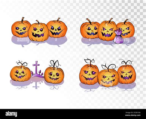 Vector Conjunto De Dibujos Animados Pumpkins Sobre Fondo Transparente