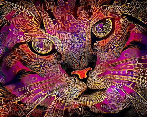 Abstract Cat Abstract Cat Art Tabby Cat Art Pink Cat Art Etsy