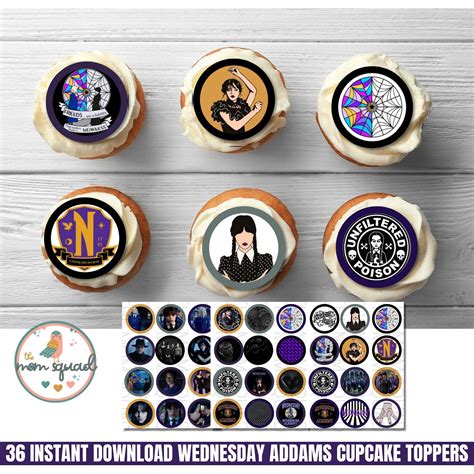 Wednesday Addams Cupcake Toppers Wednesday Party Round Printable