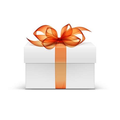 Premium Vector White Square Gift Box With Orange Ribbon And Bow