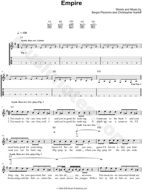 Kasabian Empire Guitar Tab In E Minor Download And Print Sku Mn0067769