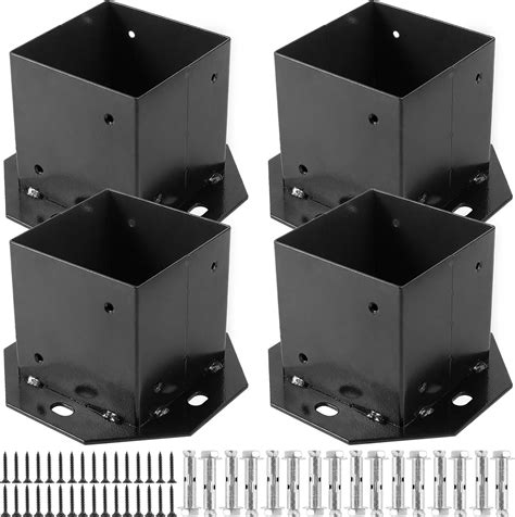 Hozeon 4 Pack Post Base 4 X 4 Inches Heavy Duty Fence Post Bases With