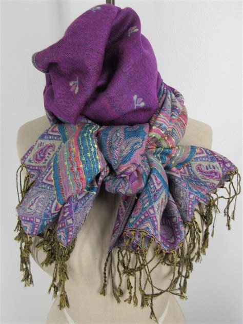 Orchid Tribal Scarf Colorful Stripe Neck Wrap Pashmina Shawl Etsy