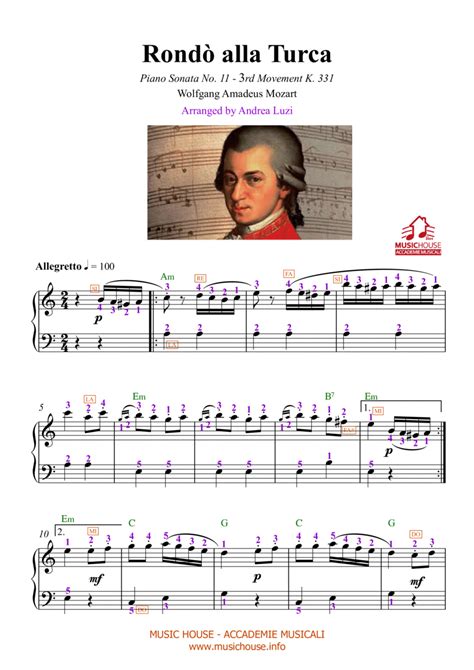 Rondò Alla Turca Mozart Easy Piano Sheet Music Wolfgang Amadeus