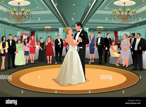 A Vector Illustration Of Bride And Groom Dancing Their First Dance At