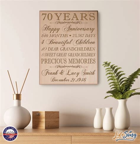 70th Anniversary Gift 70th Wedding Anniversary Plaque Gift - Etsy