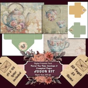 Printable Floral Tea Time Digital Papers Mega Bundle Fussy Cuts Kit