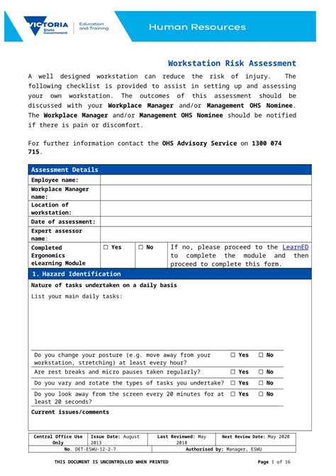 Docx Ergonomic Workstation Risk Assessment Web Viewhazard