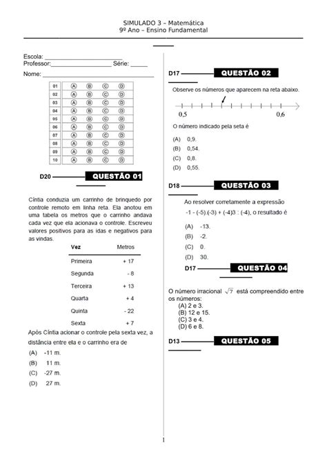 MATEMÁTICA 9º ANO SIMULADOS PROVAS GABARITO TESTES AVALIAÇÕES