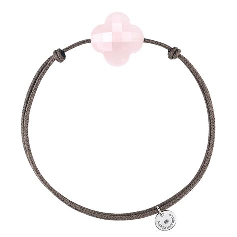 Bracelet Morganne Bello Friandise Cordon Taupe Trèfle Quartz Rose