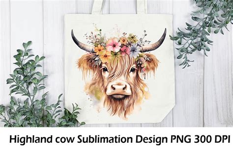 Highland Cow Sublimation Floral Higland Cow Png So Fontsy