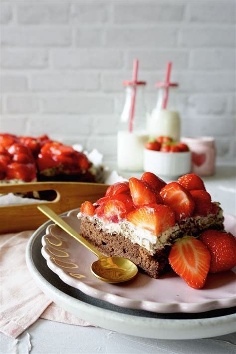 Schokoladiger Erdbeerkuchen Vom Blech Anjas Backbuch Rezept