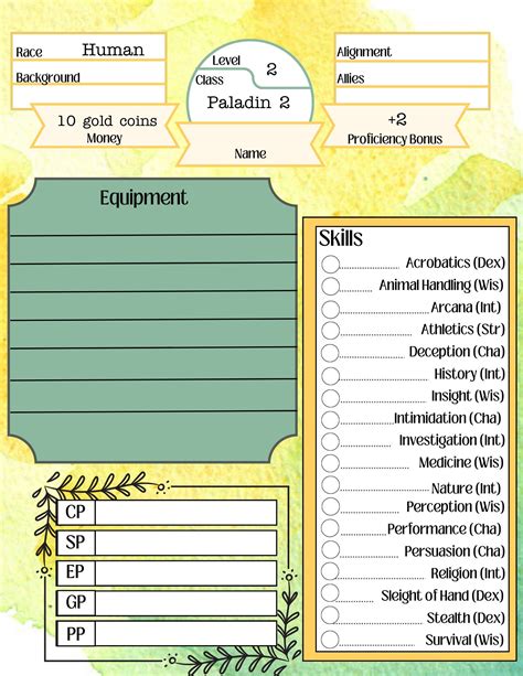 Colorful D&D Character Sheet Template - Etsy