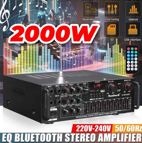 Power Amplifier 2000w Sunbuck Bluetooth Eq Audio Amplifier Karaoke Home