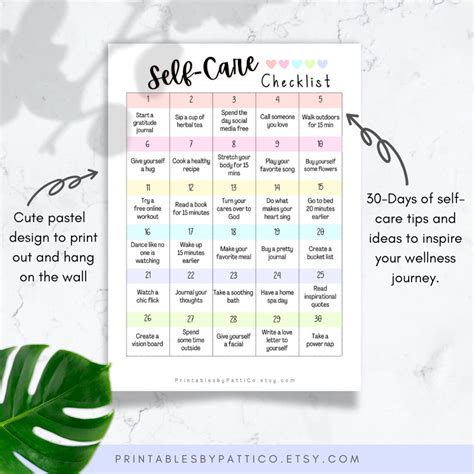 Self Care Checklist Printable Self Care Planner Selfcare Etsy