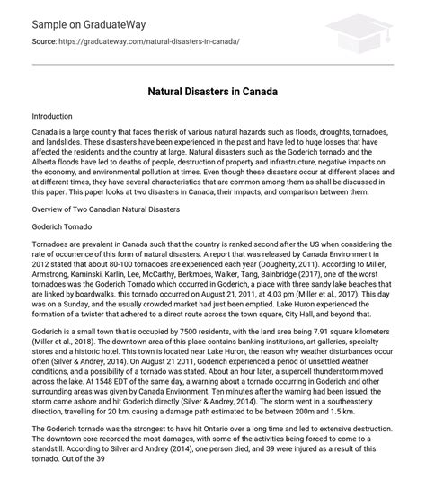 ⇉natural Disasters In Canada Essay Example Graduateway