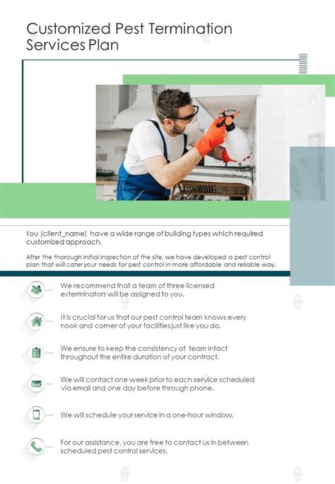 Customized Pest Termination Services Plan One Pager Sample Example Document Presentation