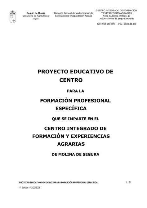 Pdf Proyecto Educativo De Centro Murciaeduca Es Proyecto