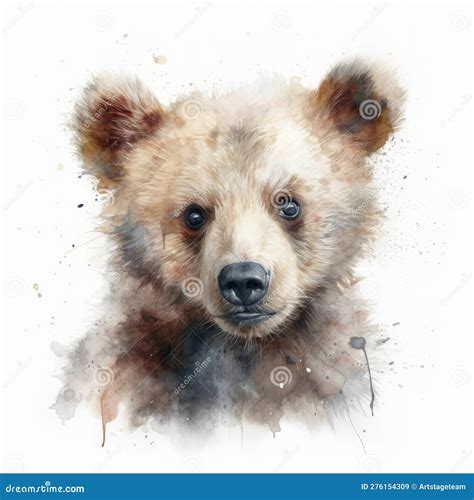 Watercolor Painting of a Cute Baby Bear on White Background. Al ...