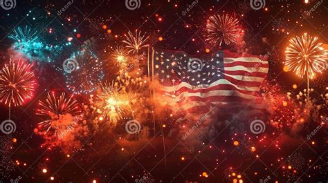 Fourth Of July Festivities Ai Fireworks And American Flag Backdrop