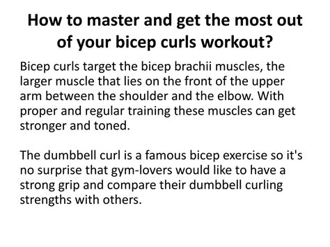 Ppt How To Do Bicep Curls Properly Powerpoint Presentation Free Download Id11698134