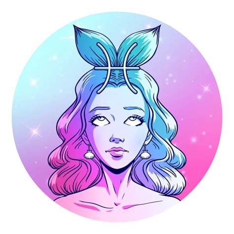 Piscis signo del zodiaco obras de arte cara de chica hermosa símbolo