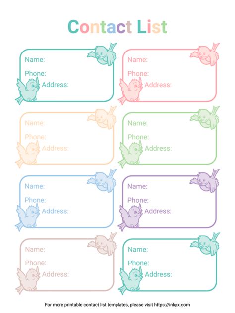 Free Printable Contact List Templates In PDF PNG And Formats InkPx