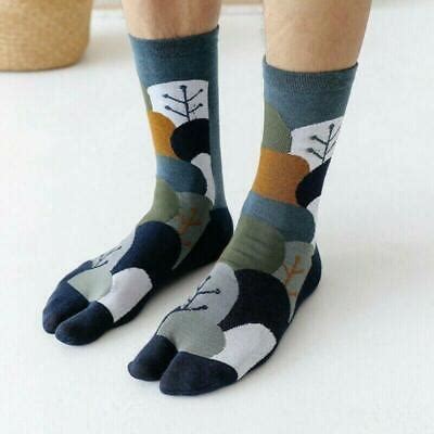 Pairs Men Cotton Tabi Socks Split Two Toes Spotted Striped Japanese