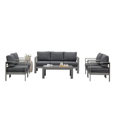 Simplie Fun Aluminum Modular Sectional Grey Small Sofa Couch Set With Sofa Table Furniture 6, 1 ...