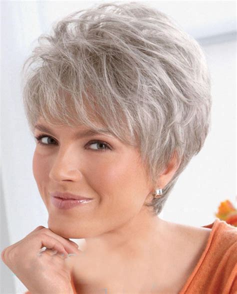 Women Lady Wig Short Straight Silver Grey Synthetic Hair Wigs Grey