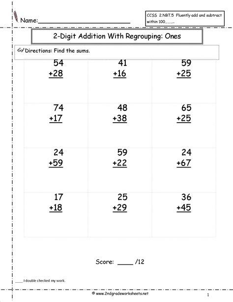 Two Digit Addition Without Regrouping Worksheets Free Additi