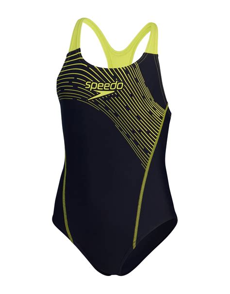 Speedo Girls Medley Logo Medalist Swimsuit Navy Yellow Simply Swim