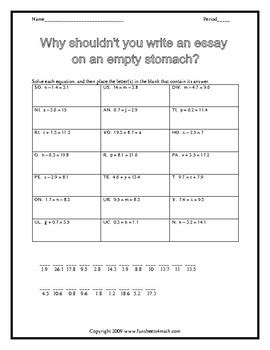 Solving One Step Equations Decimals Positives Only Worksheet Bundle