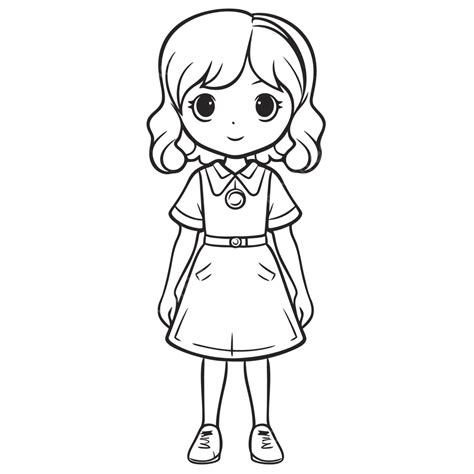 Dibujo De Niña La Escuela Página Para Colorear Gratis En Un Boceto Contorno Fondo Blanco Vector