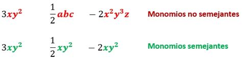 Monomios Semejantes Universo Formulas