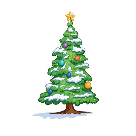 Cartoon Illustration Of Christmas Tree With Snow Lamp And Star