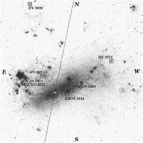 A photo of the Large Magellanic Cloud indicating the locations of HV ...