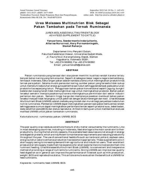 Urea Molasses Multinutrien Blok Sebagai Pakan Tambahan Pada Ternak Ruminansia Pdf