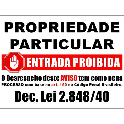 Placa Propriedade Particular Lei X Cm Shopee Brasil