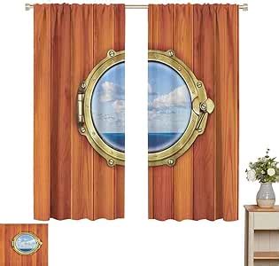 Nautical Decor Curtains/Panels/Drapes Porthole On The Wooden Background Window Ship at The Old ...