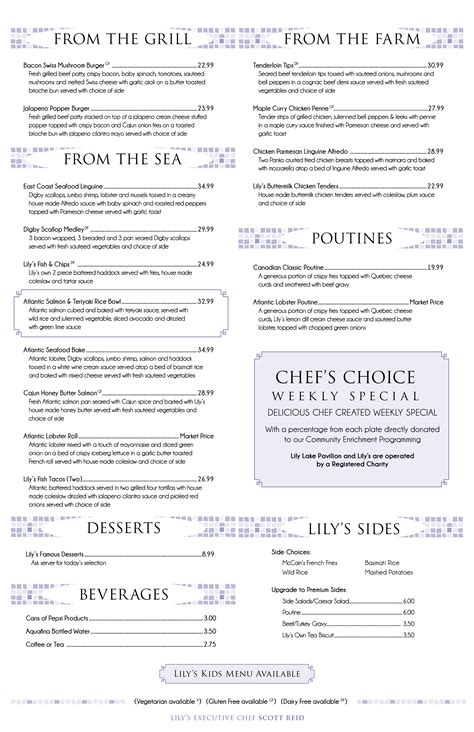 Menu | Lily Lake Pavilion