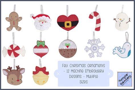 Felt Christmas Ornaments 12 Machine Embroidery Designs