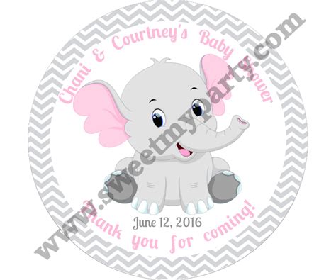 Pink Grey Elephant Baby Shower Stickers Pink And Grey Chevron Elephant