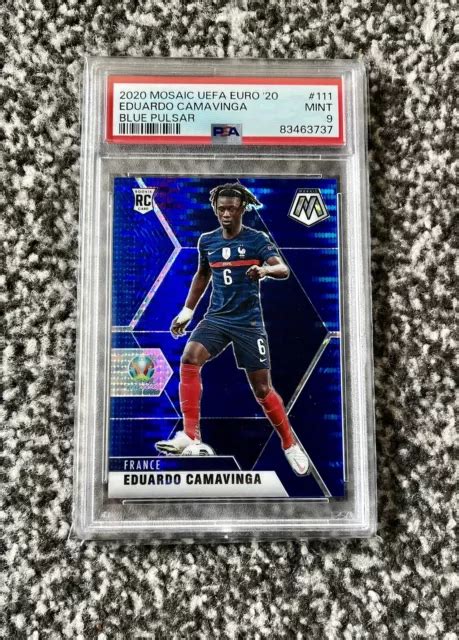 CARTA PANINI MOSAIC Euro France Eduardo Camavinga Rookie Blu Pulsar PSA