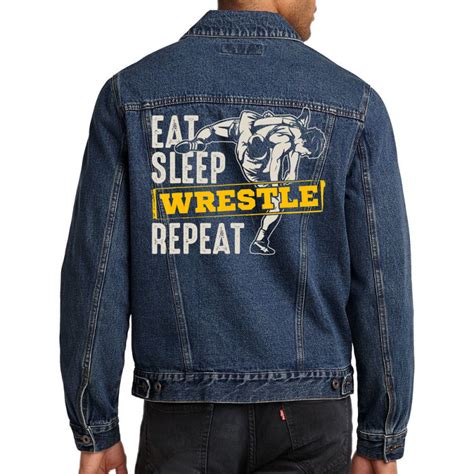 Custom Eat Sleep Wrestle Repeat Funny Wrestling Gift T Men Denim Jacket